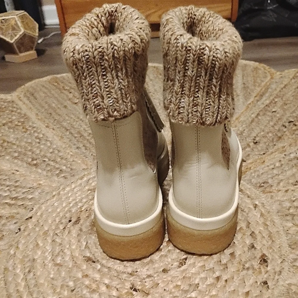 Chloe Cream and Tan Platform Chelsea Boots